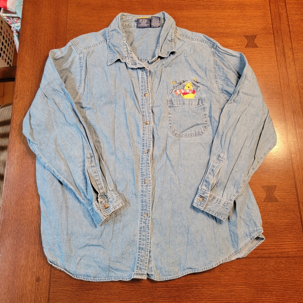 Disney Pooh Denim Jean Button Down Shirt Size Embroidered Pooh 22W/24W
